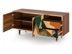 Móvel De Tv* Mueble de TV - 125х56х41 cm - T7 - Glass and Checkerboard, Nogueira Castanho