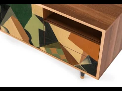 Móvel De Tv* Mueble de TV - 125х56х41 cm - T7 - Glass and Checkerboard, Nogueira Castanho
