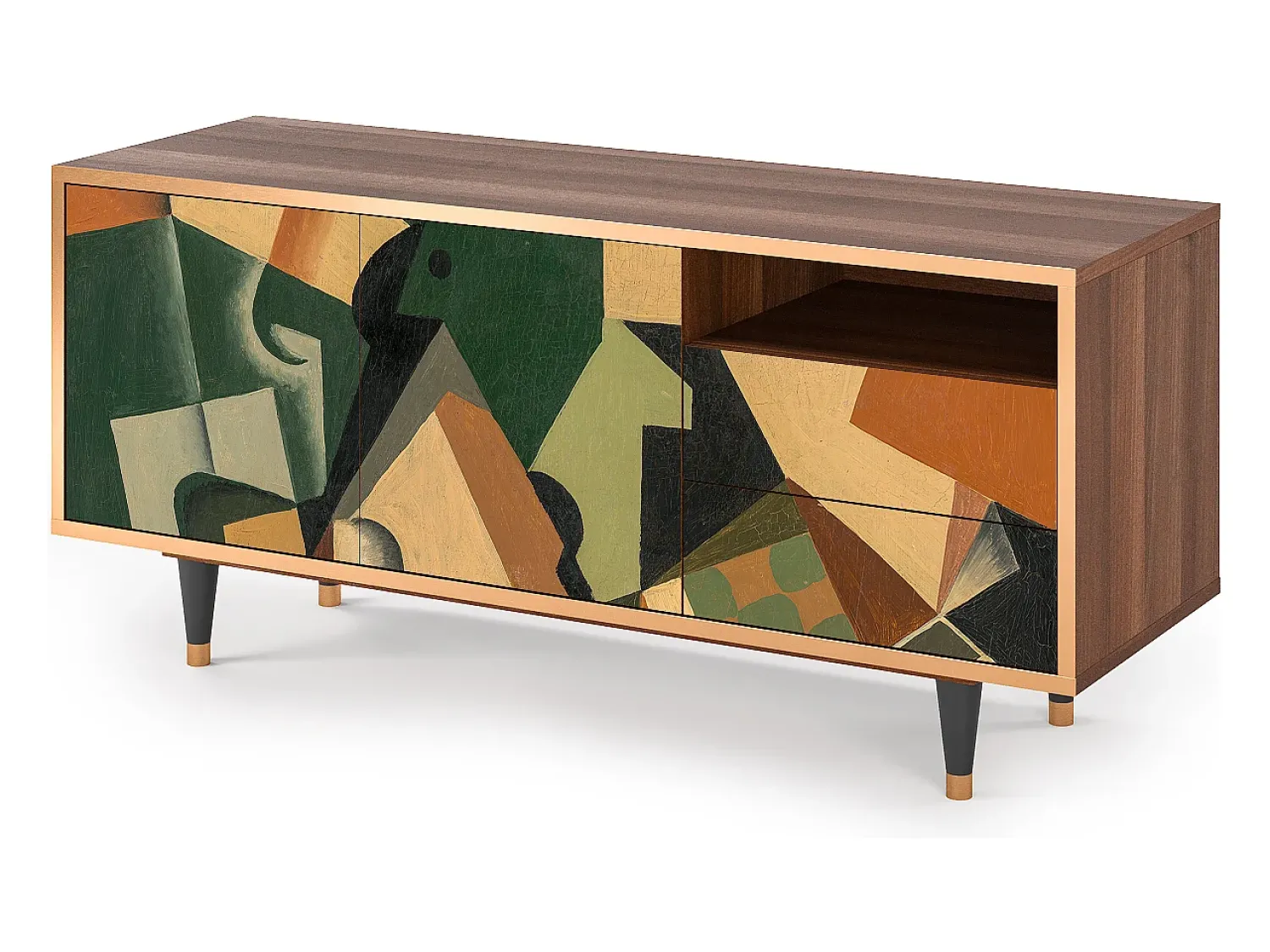 Móvel De Tv* Mueble de TV - 125х56х41 cm - T7 - Glass and Checkerboard, Nogueira Castanho