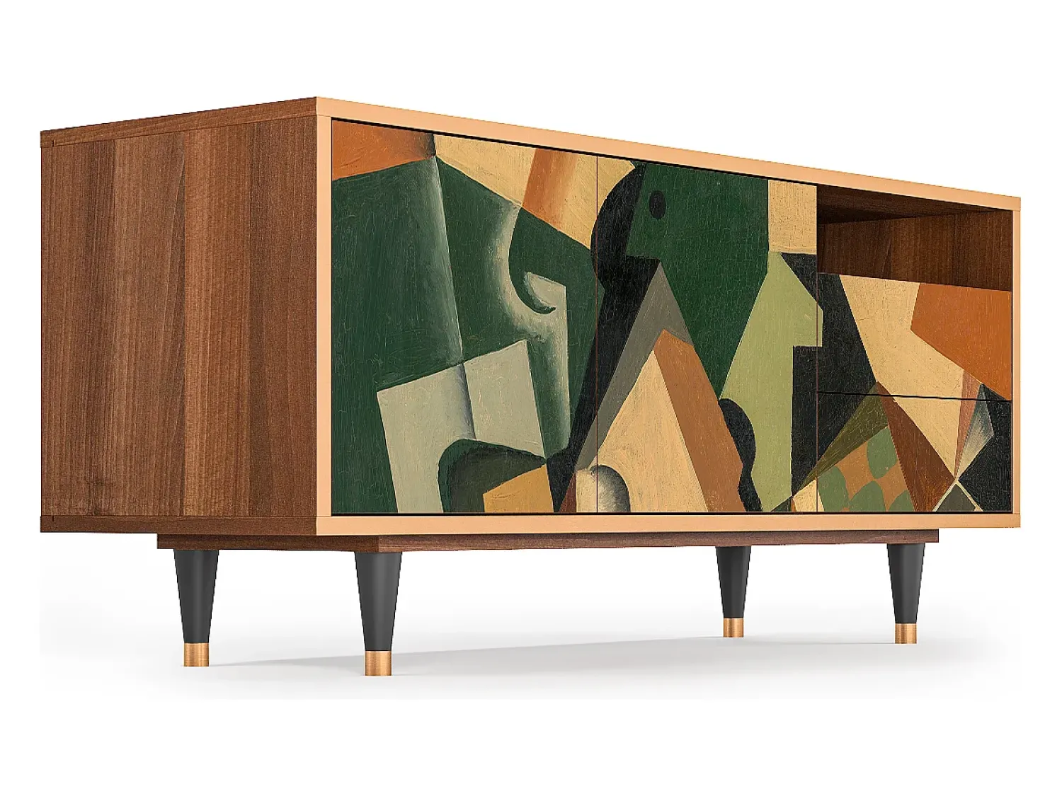 Móvel De Tv* Mueble de TV - 125х56х41 cm - T7 - Glass and Checkerboard, Nogueira Castanho