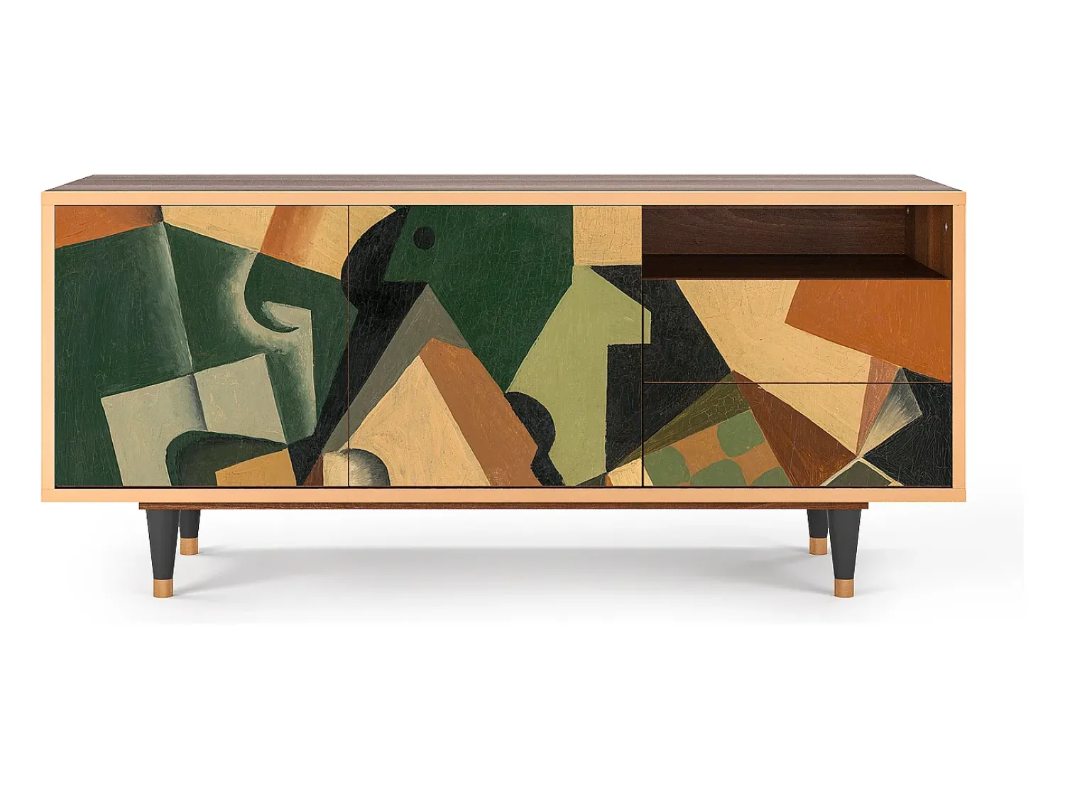Móvel De Tv* Mueble de TV - 125х56х41 cm - T7 - Glass and Checkerboard, Nogueira Castanho