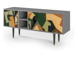 Mueble de TV - 150х69х41 cm - T5 - Glass and Checkerboard, Cinza Cinzento