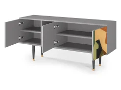 Mueble de TV - 150х69х41 cm - T5 - Glass and Checkerboard, Cinza Cinzento
