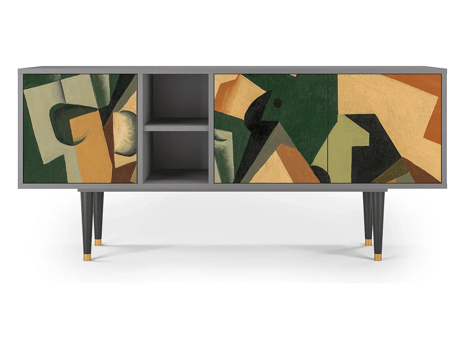Mueble de TV - 150х69х41 cm - T5 - Glass and Checkerboard, Cinza Cinzento
