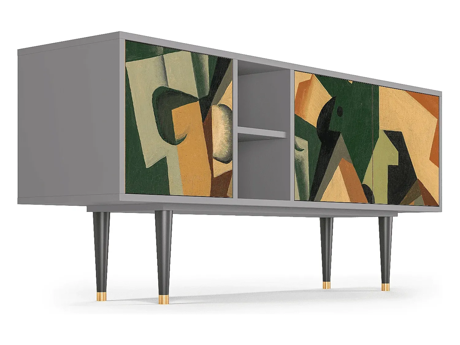 Mueble de TV - 150х69х41 cm - T5 - Glass and Checkerboard, Cinza Cinzento