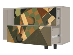 Móvel De Tv| Mueble de TV - 170х69х48 cm - T1 - Glass and Checkerboard, Areia Bege