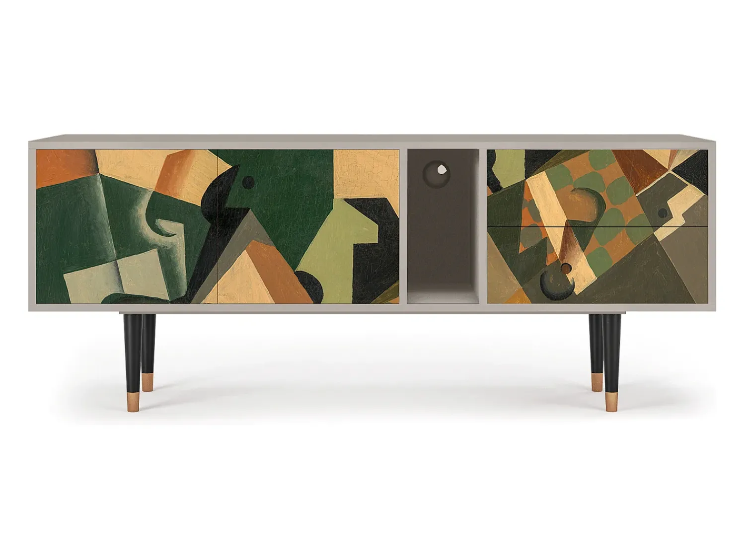 Móvel De Tv| Mueble de TV - 170х69х48 cm - T1 - Glass and Checkerboard, Areia Bege