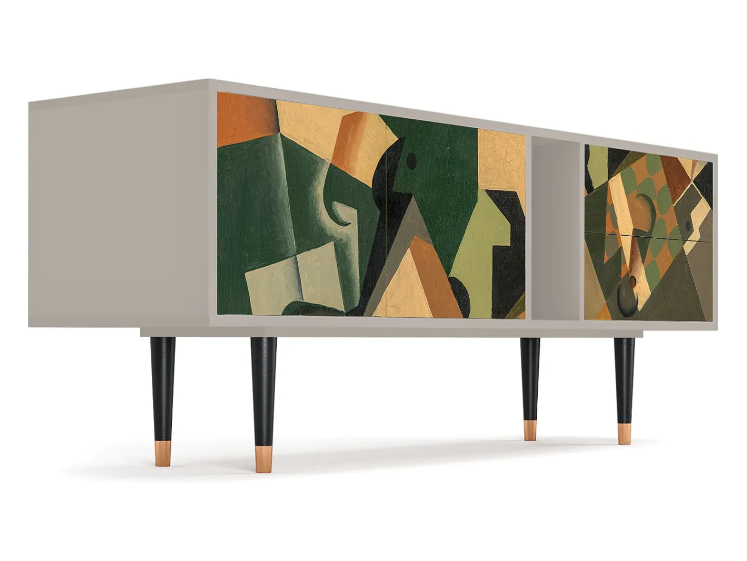 Móvel De Tv| Mueble de TV - 170х69х48 cm - T1 - Glass and Checkerboard, Areia Bege