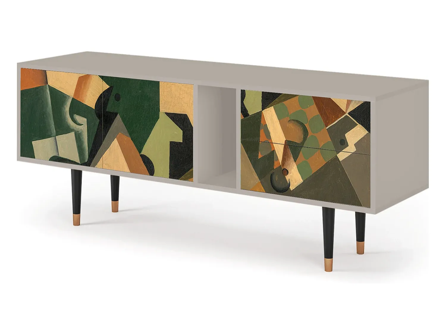 Móvel De Tv| Mueble de TV - 170х69х48 cm - T1 - Glass and Checkerboard, Areia Bege