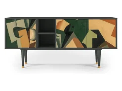 New Mueble de TV - 150х69х41 cm - T5 - Glass and Checkerboard, Antracite Cinza antracite
