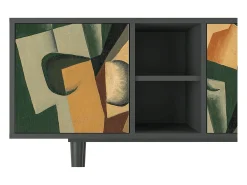 New Mueble de TV - 150х69х41 cm - T5 - Glass and Checkerboard, Antracite Cinza antracite