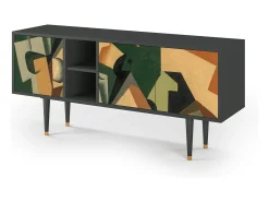 New Mueble de TV - 150х69х41 cm - T5 - Glass and Checkerboard, Antracite Cinza antracite
