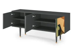 New Mueble de TV - 150х69х41 cm - T5 - Glass and Checkerboard, Antracite Cinza antracite