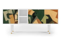 Mueble de TV - 150х69х41 cm - T5 - Glass and Checkerboard, Branco^ Móvel De Tv