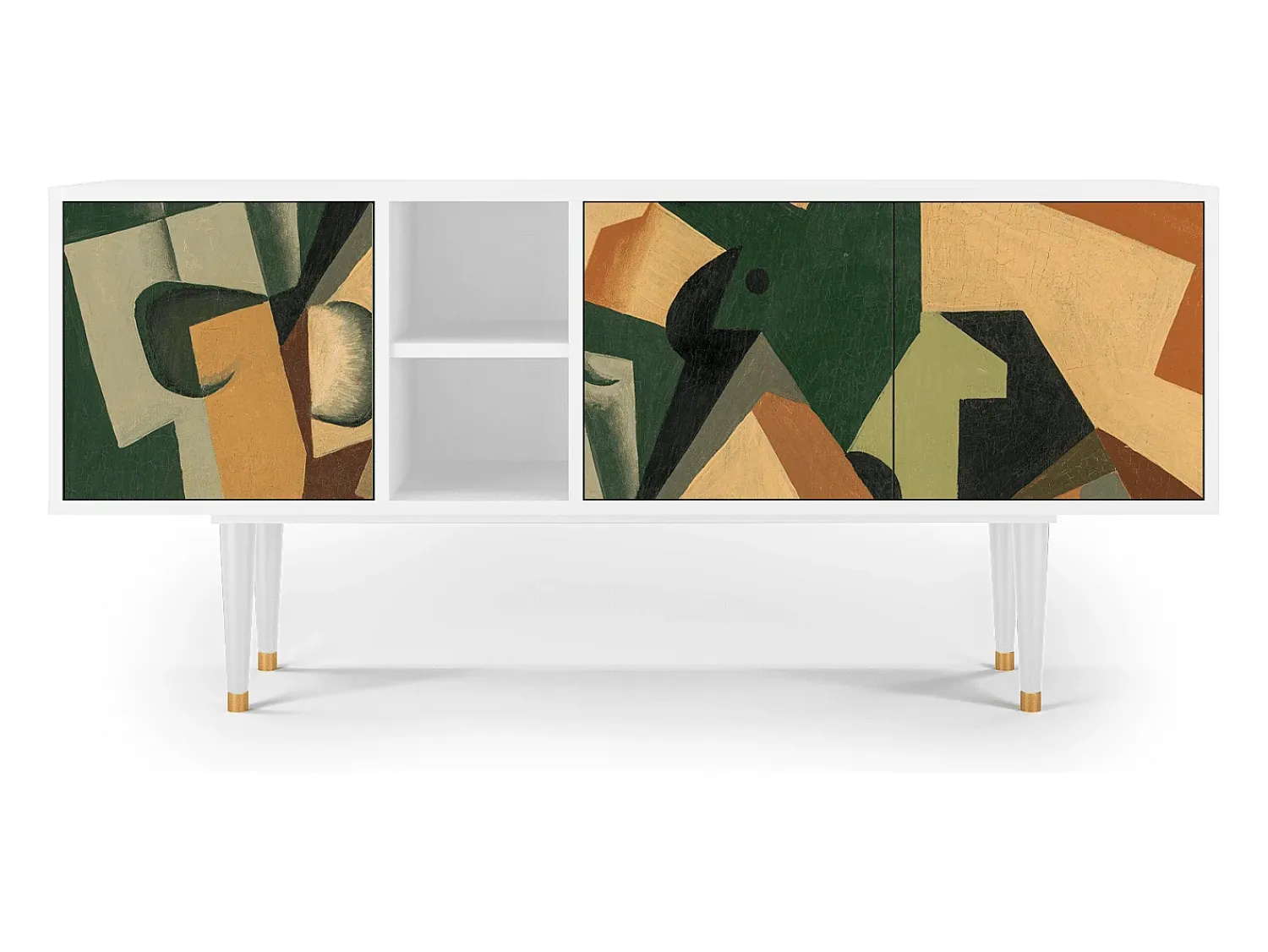 Mueble de TV - 150х69х41 cm - T5 - Glass and Checkerboard, Branco^ Móvel De Tv