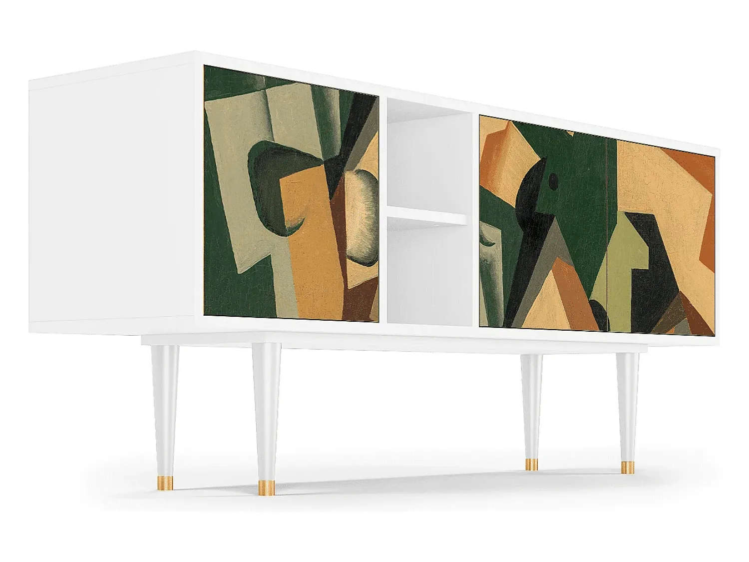 Mueble de TV - 150х69х41 cm - T5 - Glass and Checkerboard, Branco^ Móvel De Tv