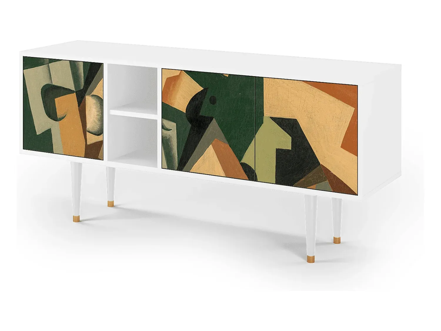 Mueble de TV - 150х69х41 cm - T5 - Glass and Checkerboard, Branco^ Móvel De Tv