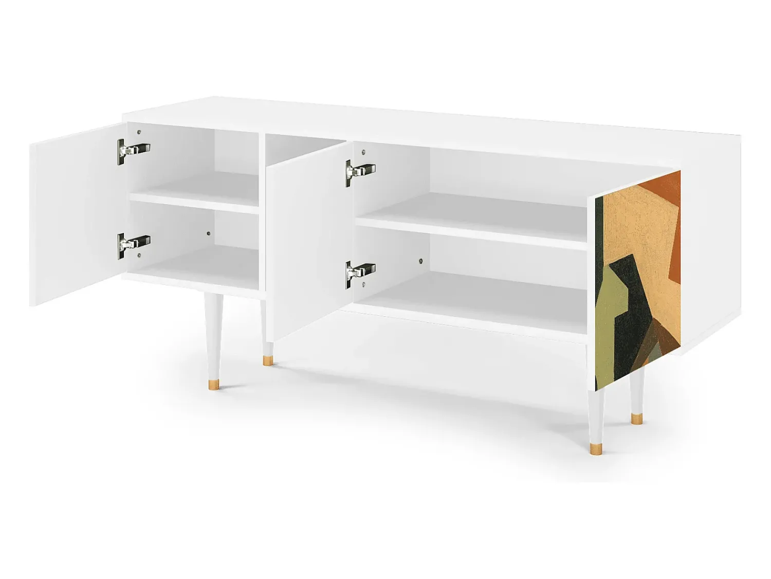 Mueble de TV - 150х69х41 cm - T5 - Glass and Checkerboard, Branco^ Móvel De Tv