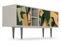 Discount Mueble de TV - 150х69х41 cm - T5 - Glass and Checkerboard, Areia Bege