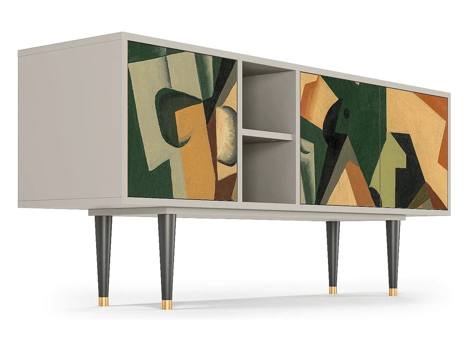 Discount Mueble de TV - 150х69х41 cm - T5 - Glass and Checkerboard, Areia Bege