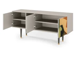 Discount Mueble de TV - 150х69х41 cm - T5 - Glass and Checkerboard, Areia Bege