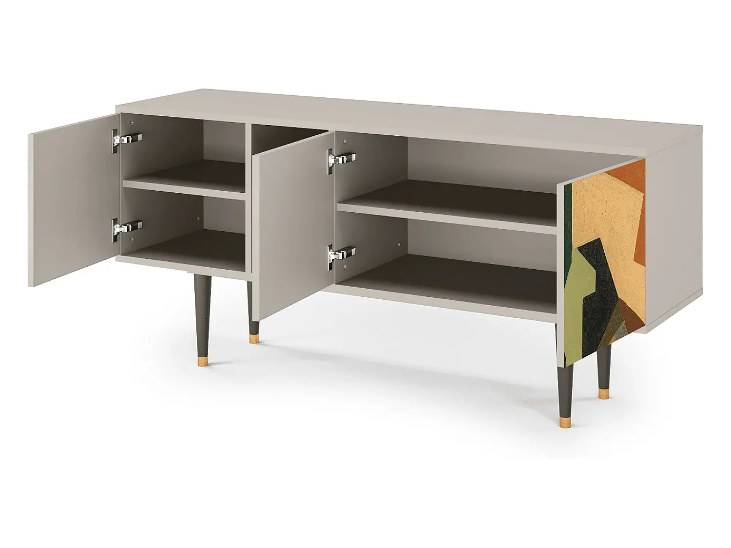 Discount Mueble de TV - 150х69х41 cm - T5 - Glass and Checkerboard, Areia Bege