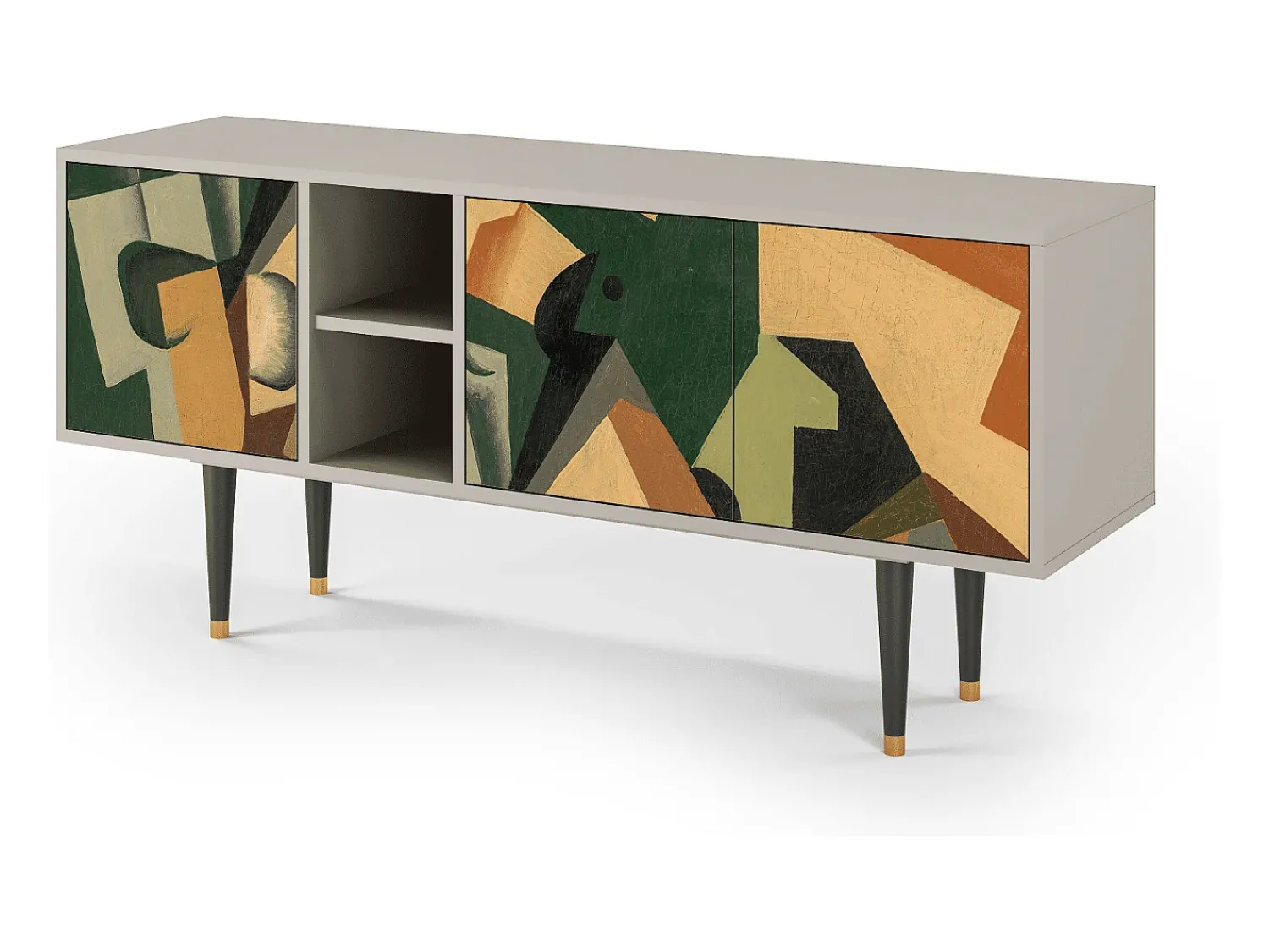 Discount Mueble de TV - 150х69х41 cm - T5 - Glass and Checkerboard, Areia Bege
