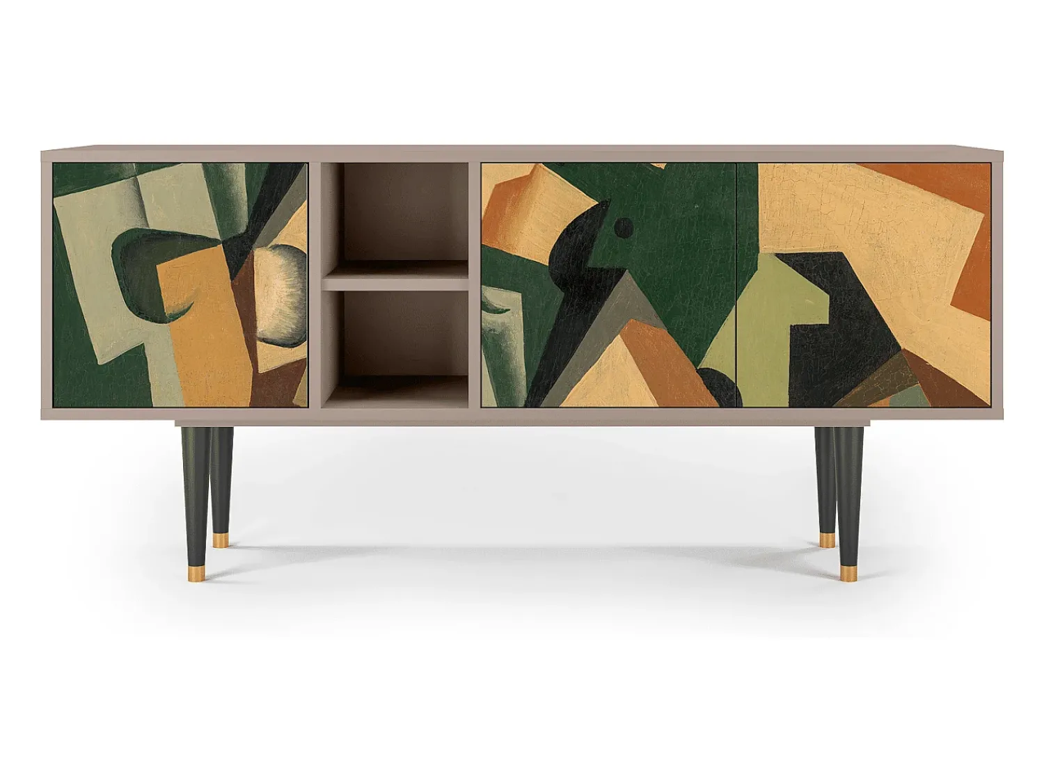 Discount Mueble de TV - 150х69х41 cm - T5 - Glass and Checkerboard, Areia Bege