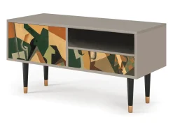 Móvel De Tv* Mueble de TV - 115х59х48 cm - T3 - Glass and Checkerboard, Areia Bege