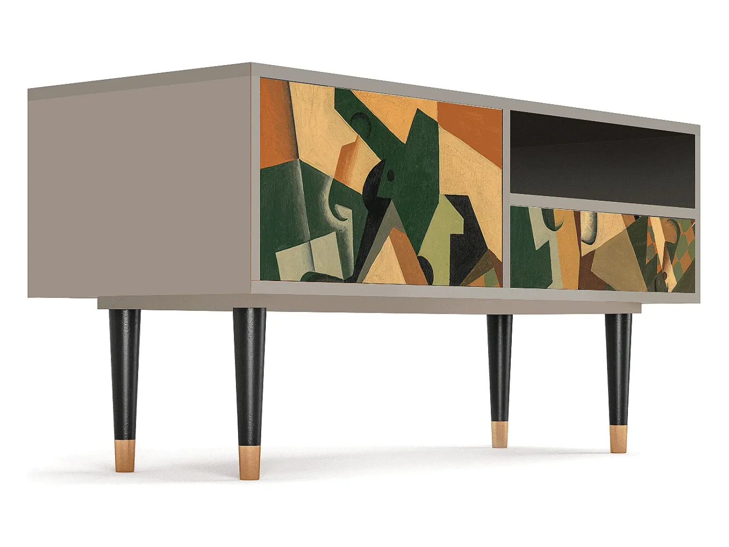 Móvel De Tv* Mueble de TV - 115х59х48 cm - T3 - Glass and Checkerboard, Areia Bege