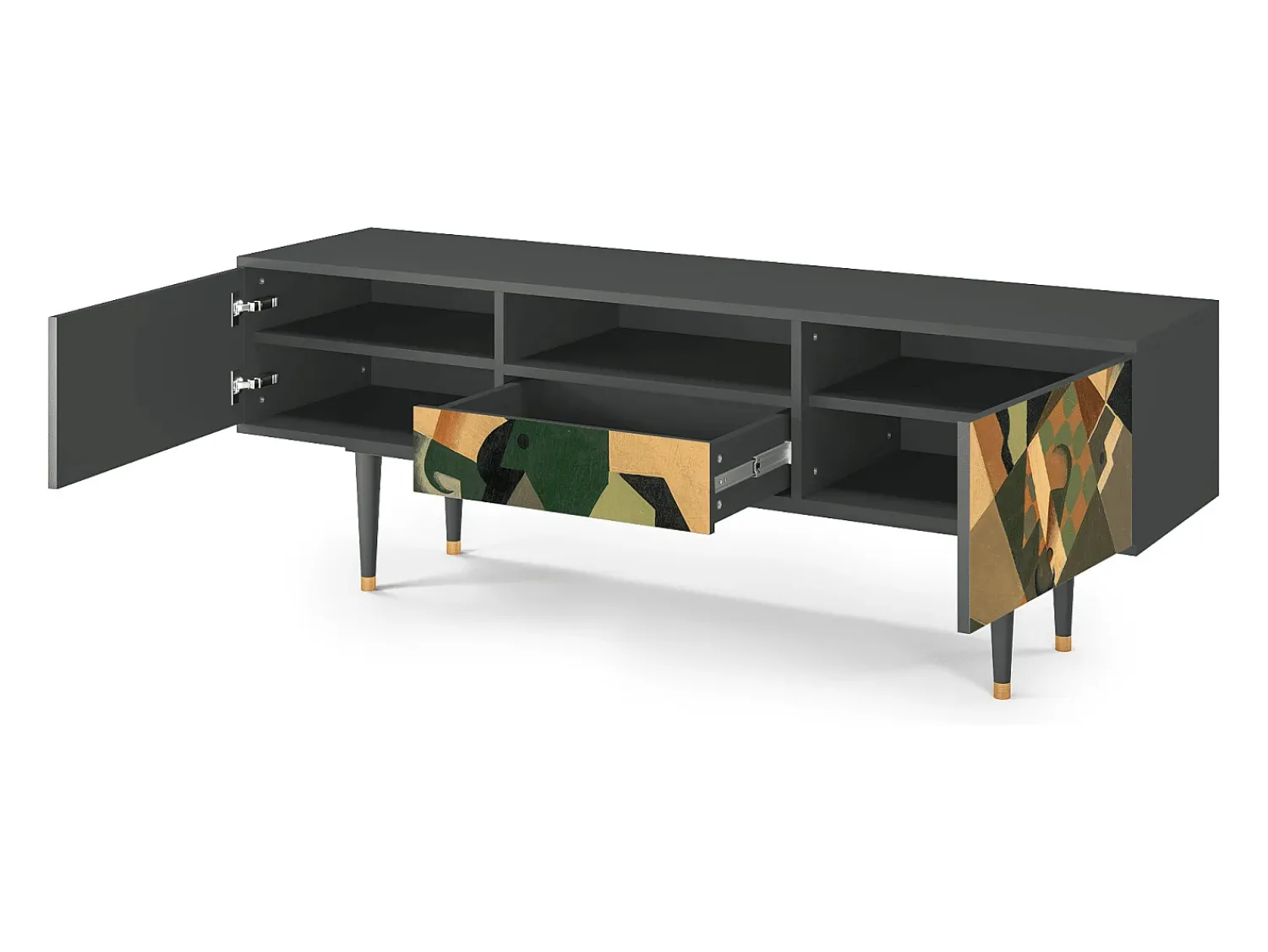 Mueble de TV - 170х59х41 cm - T6 - Glass and Checkerboard, Antracite^ Móvel De Tv