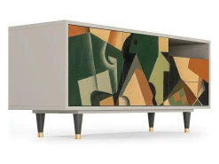 Móvel De Tv| Mueble de TV - 125х56х41 cm - T7 - Glass and Checkerboard, Areia Bege