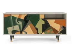 Móvel De Tv| Mueble de TV - 125х56х41 cm - T7 - Glass and Checkerboard, Areia Bege