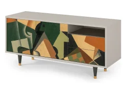 Móvel De Tv| Mueble de TV - 125х56х41 cm - T7 - Glass and Checkerboard, Areia Bege