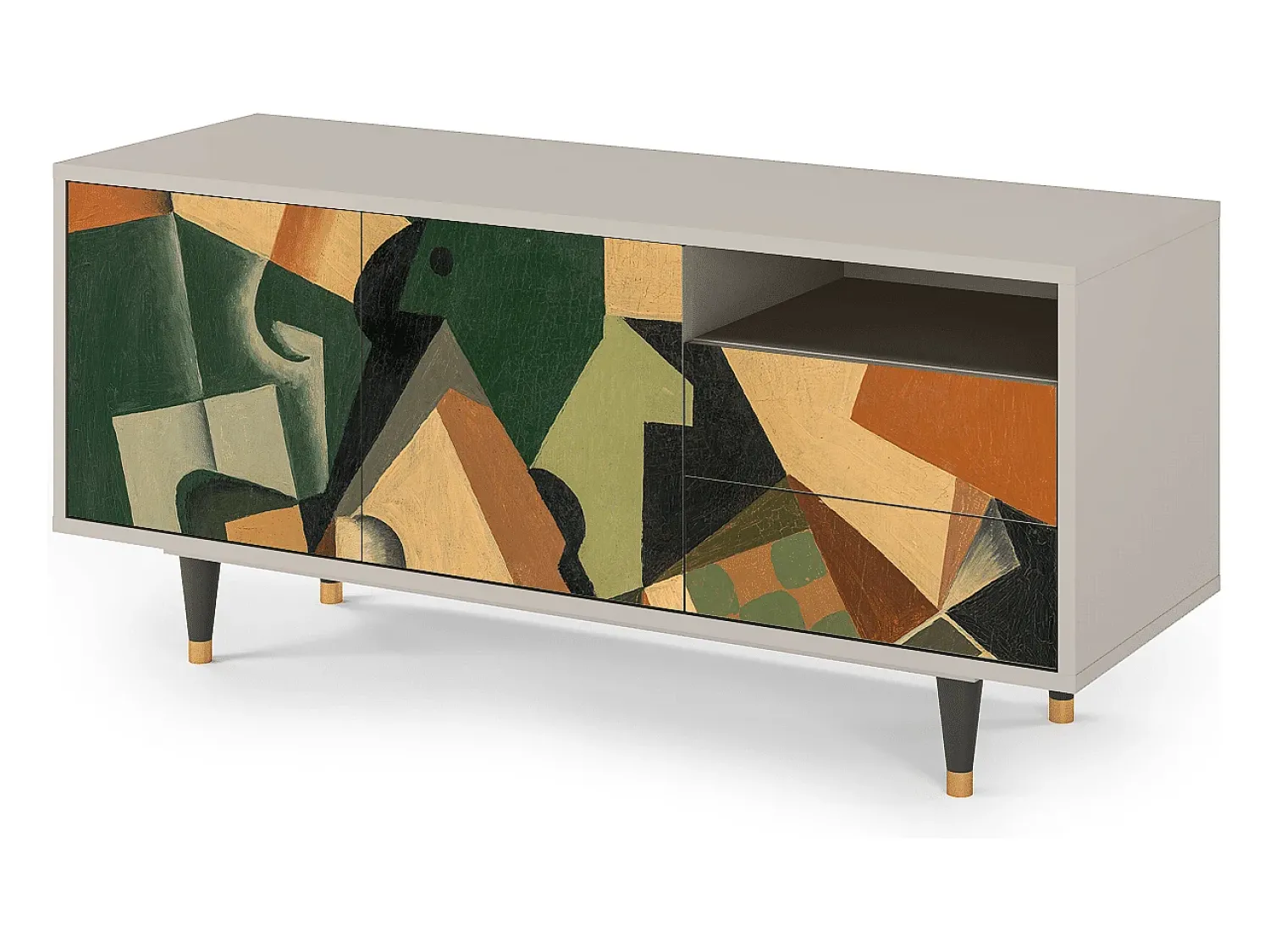Móvel De Tv| Mueble de TV - 125х56х41 cm - T7 - Glass and Checkerboard, Areia Bege