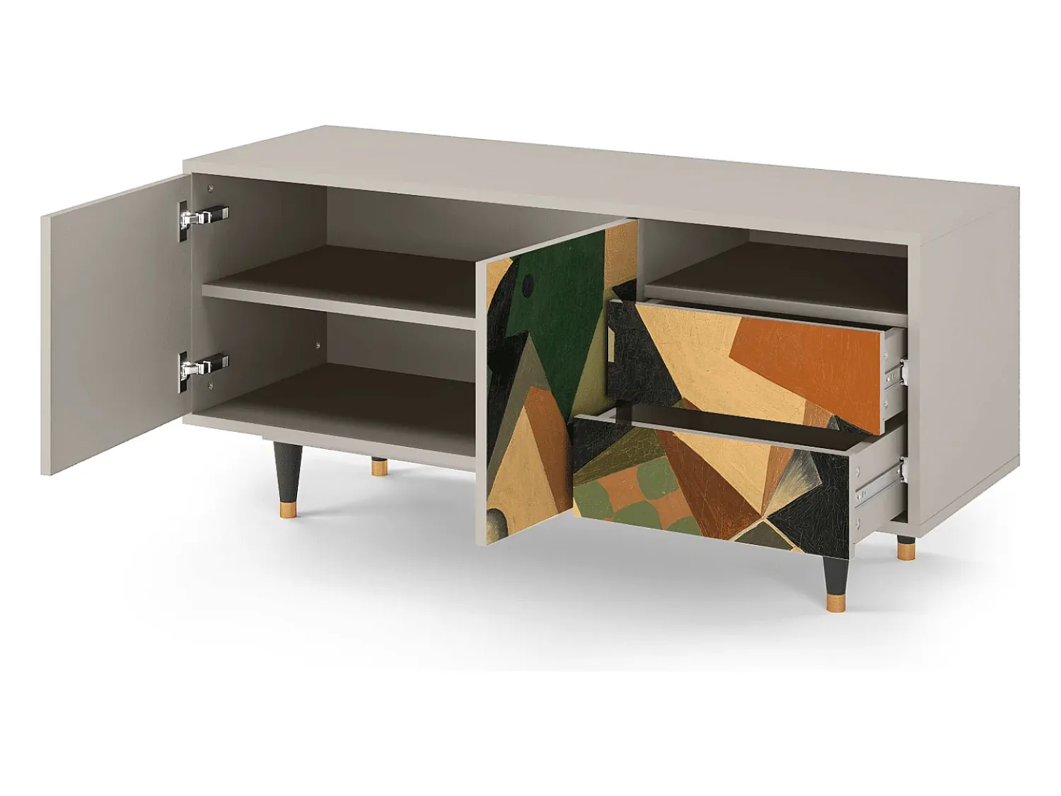 Móvel De Tv| Mueble de TV - 125х56х41 cm - T7 - Glass and Checkerboard, Areia Bege