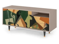 Móvel De Tv* Mueble de TV - 125х56х41 cm - T7 - Glass and Checkerboard, Latte Bege