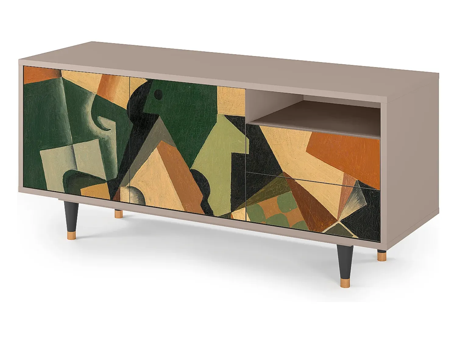 Móvel De Tv* Mueble de TV - 125х56х41 cm - T7 - Glass and Checkerboard, Latte Bege