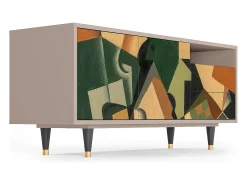 Móvel De Tv* Mueble de TV - 125х56х41 cm - T7 - Glass and Checkerboard, Latte Bege