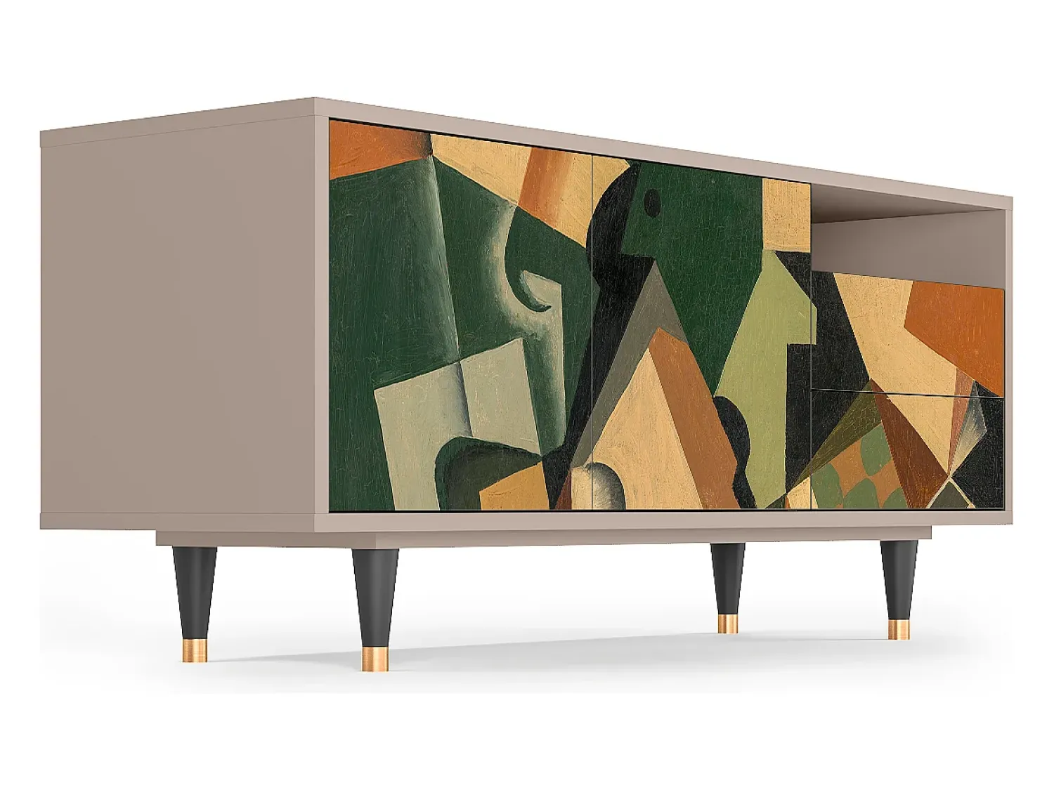 Móvel De Tv* Mueble de TV - 125х56х41 cm - T7 - Glass and Checkerboard, Latte Bege