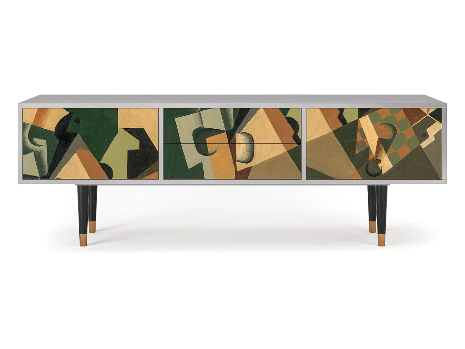 Móvel De Tv| Mueble de TV - 170х59х48 cm - T4 - Glass and Checkerboard, Cinza Cinzento