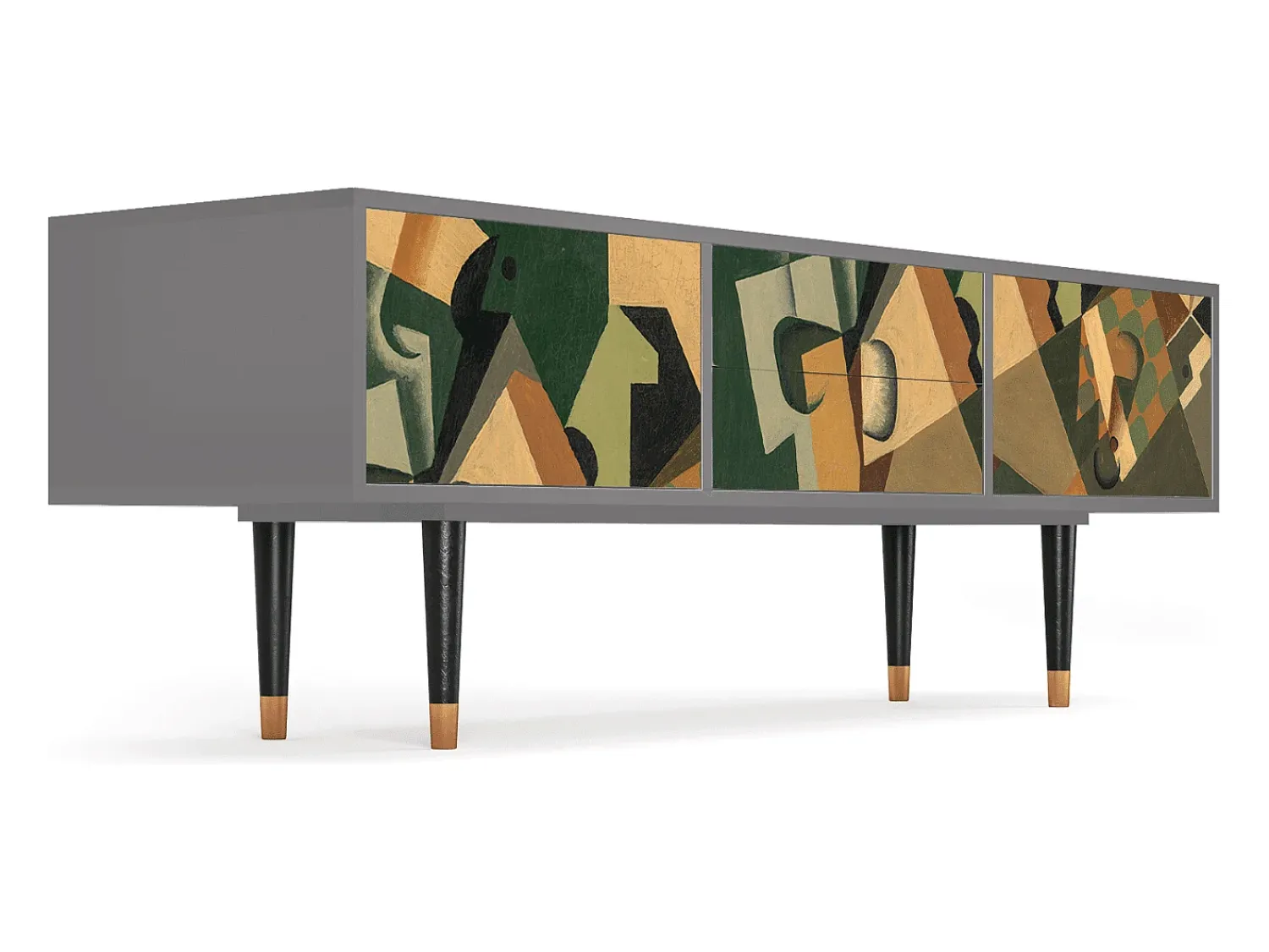 Móvel De Tv| Mueble de TV - 170х59х48 cm - T4 - Glass and Checkerboard, Cinza Cinzento