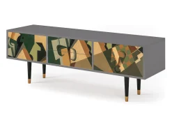 Móvel De Tv| Mueble de TV - 170х59х48 cm - T4 - Glass and Checkerboard, Cinza Cinzento