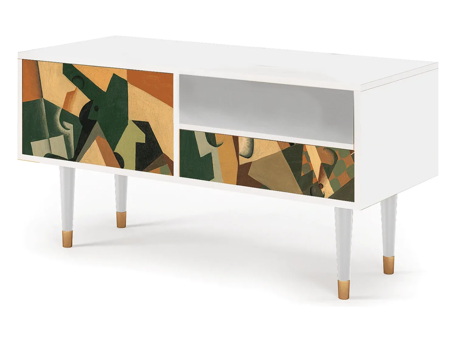 Mueble de TV - 115х59х48 cm - T3 - Glass and Checkerboard, Branco^ Móvel De Tv