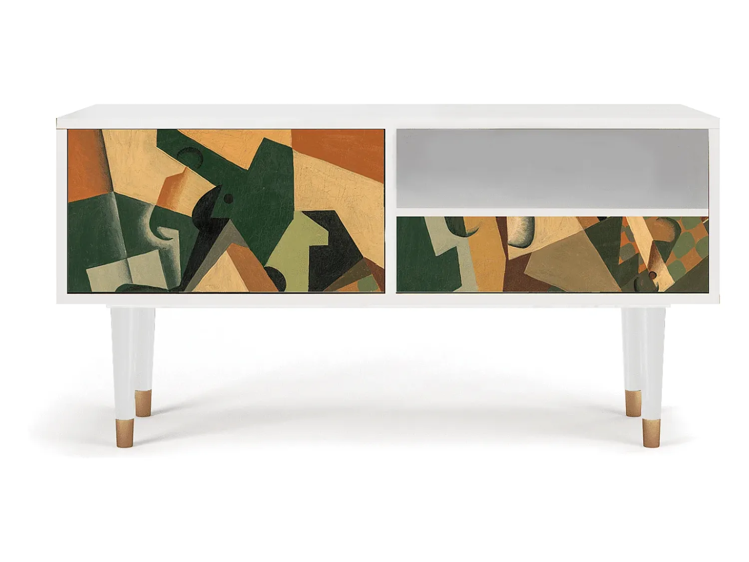 Mueble de TV - 115х59х48 cm - T3 - Glass and Checkerboard, Branco^ Móvel De Tv