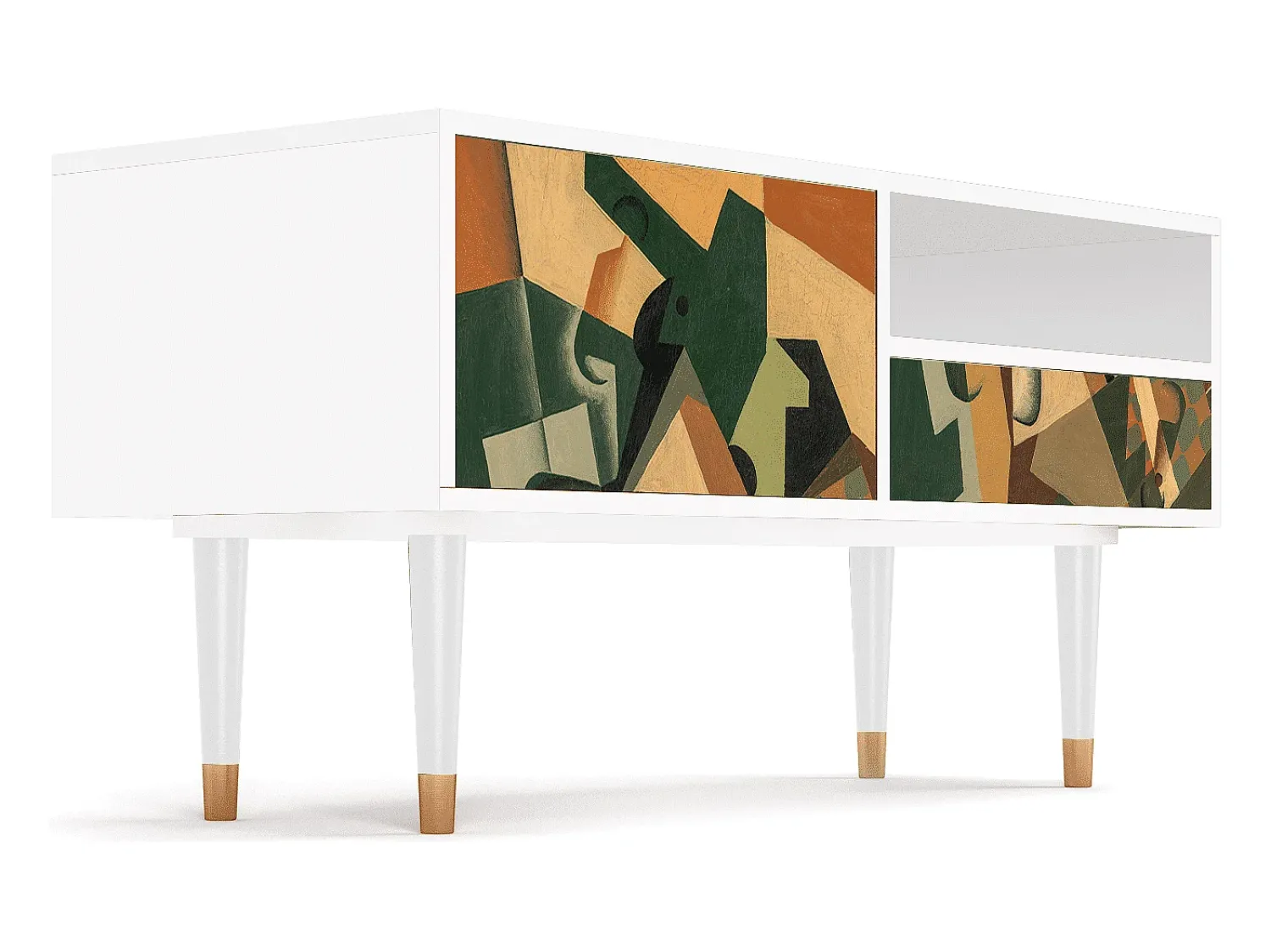 Mueble de TV - 115х59х48 cm - T3 - Glass and Checkerboard, Branco^ Móvel De Tv