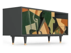 Móvel De Tv* Mueble de TV - 125х56х41 cm - T7 - Glass and Checkerboard, Antracite Cinza antracite