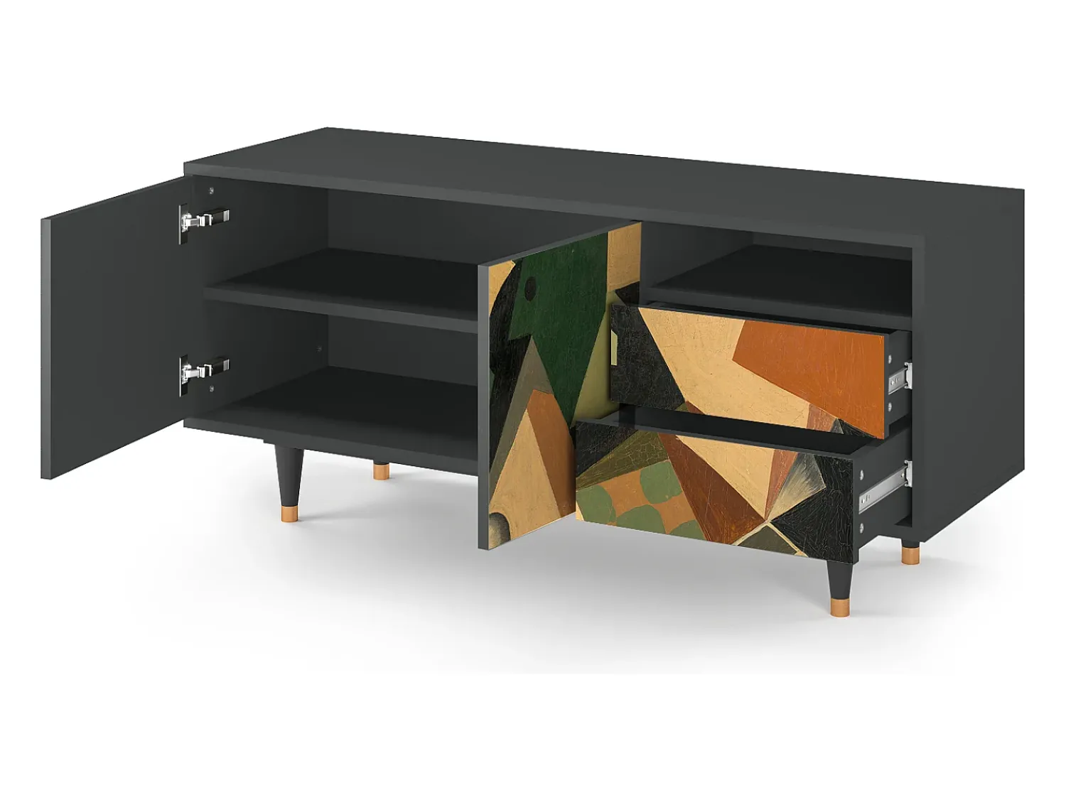 Móvel De Tv* Mueble de TV - 125х56х41 cm - T7 - Glass and Checkerboard, Antracite Cinza antracite