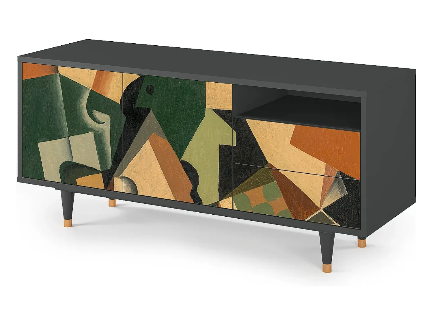 Móvel De Tv* Mueble de TV - 125х56х41 cm - T7 - Glass and Checkerboard, Antracite Cinza antracite
