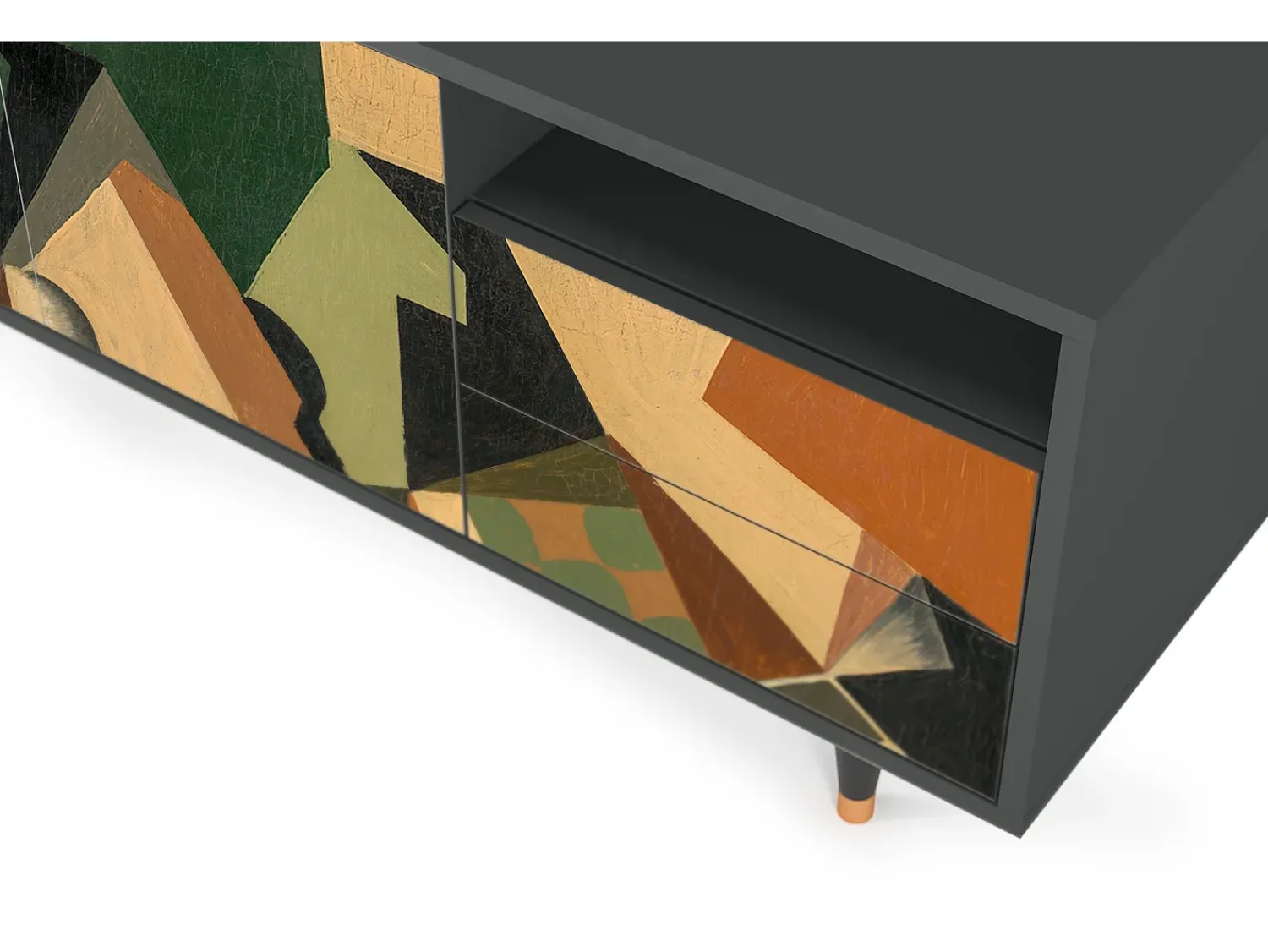 Móvel De Tv* Mueble de TV - 125х56х41 cm - T7 - Glass and Checkerboard, Antracite Cinza antracite